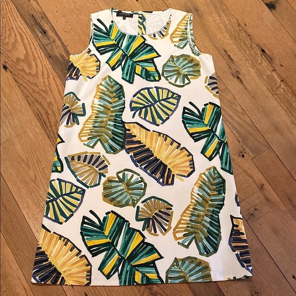 Lafayette 148 White Palmer Palm Leaf Sleeveless Shift Dress with Pockets M - Picture 1 of 7